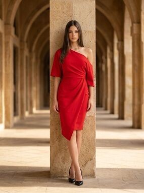 One-off Shoulder Red Cocktail Dress US 16w